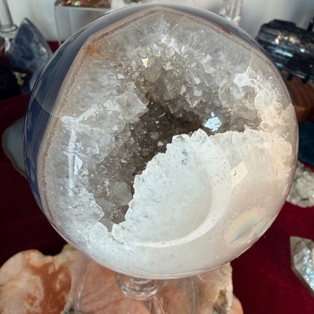 💜 Large Agate Quartz Druzy Sphere •Brazil • Sparkly Crystal • Banded Agate 4” - Picture 8 of 9